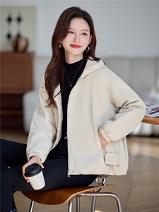 休闲百搭连帽夹棉加厚外套女2025冬季新款宽松显瘦短款派克服棉衣图片