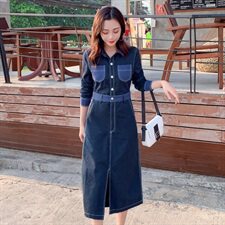 连衣裙方领中腰通勤纯色韩版一步裙2021年春季纽扣，女装连衣裙，秋水欣儿