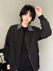 百搭翻领通勤夹克新款复古拼接休闲宽松工装外套513AJK2598P55图片