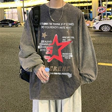 直播品质重磅纯棉美式蜡染水洗做旧潮牌宽松长袖t恤CT363特P38，男装T恤，电商A486