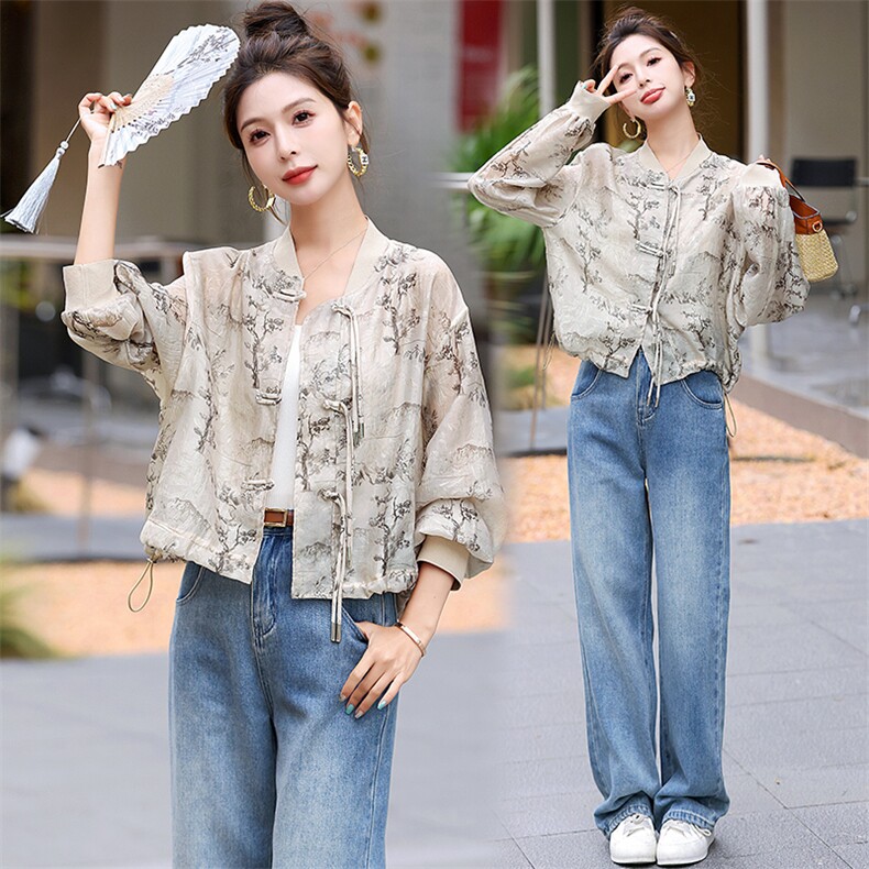 女士复古盘扣短外套夏季薄款新中式国风防晒衣女时尚宽松防晒衫仙，女装防晒衣，润尚靓点