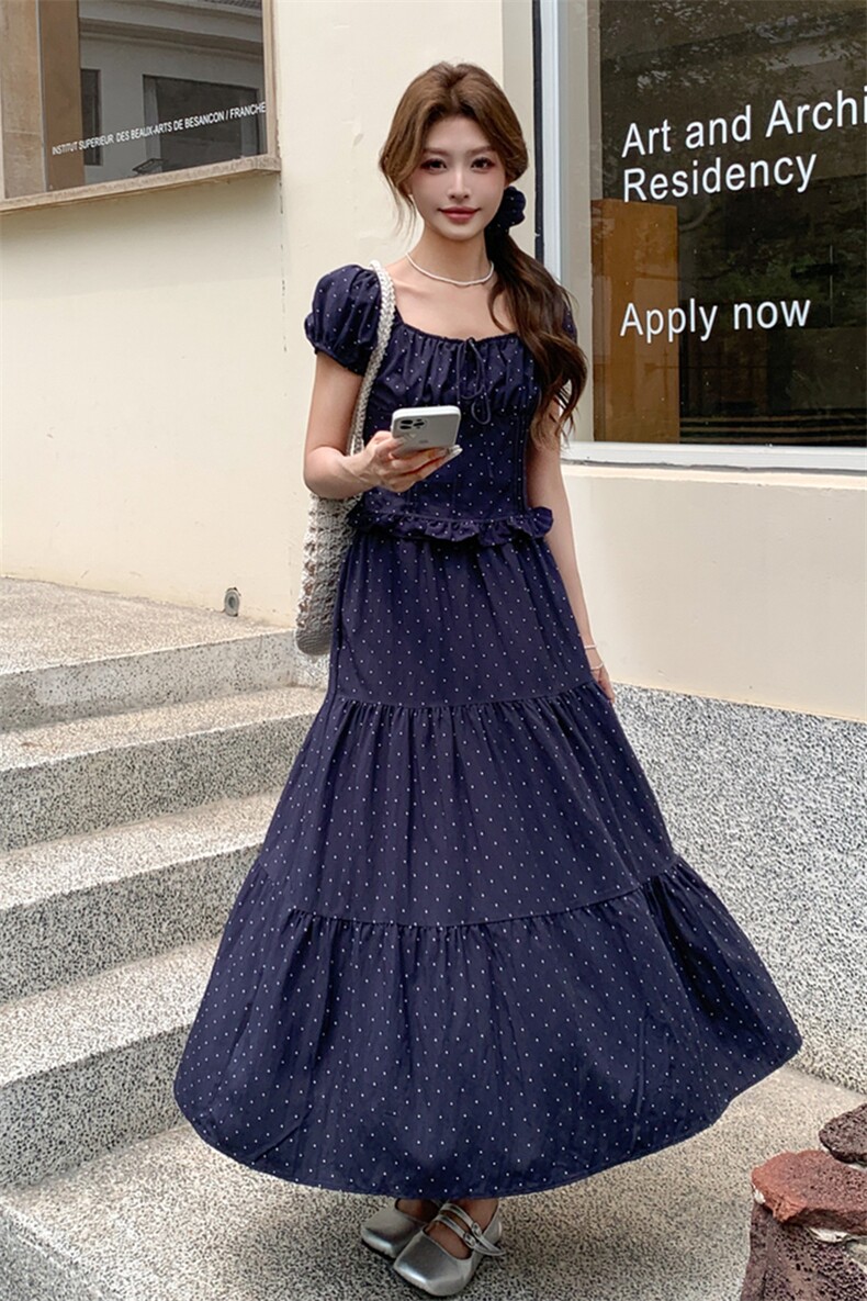 法式复古波点套装裙女2025年夏季新款温柔风减龄上衣半身裙两件套,女装套装/套裙,浙宝220