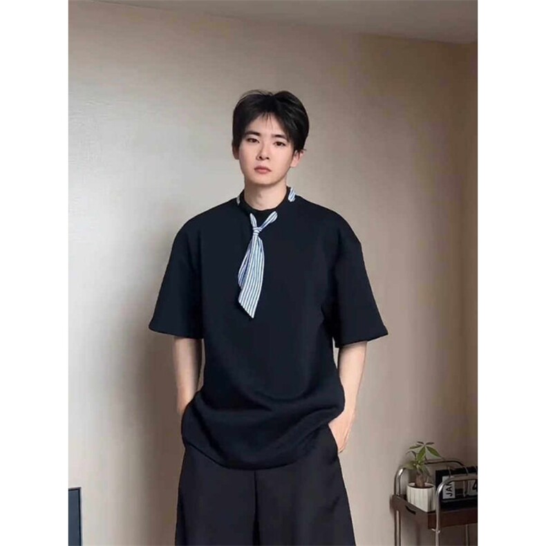 青少年高质量重磅夏季短袖带领巾时尚休闲体恤,男装T恤,四季星座505