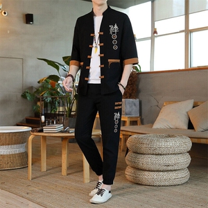 夏季套装风男复古宽松大码汉服图片