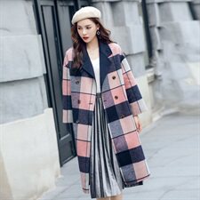 双面羊绒大衣秋冬装宽松小清新格子80%羊毛呢外套，女装毛呢外套，美吧服饰