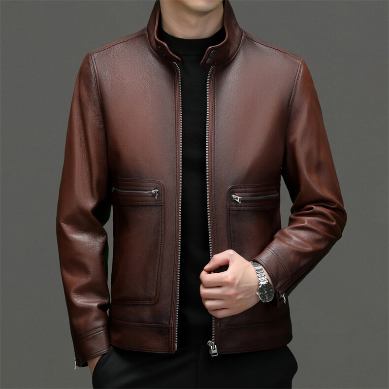 秋冬新款海宁真皮皮衣男山羊皮夹克商务休闲男装翻领外套工装P950，男装夹克，电商B360A（原721A）
