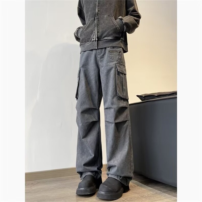 CL9926-P50美式复古新款多口袋工装裤机能重工阔腿宽松直筒裤男,男装休闲裤,电商C233