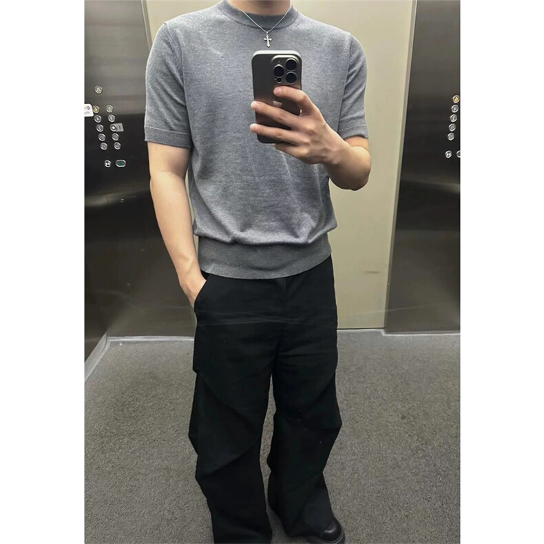 网图有货老钱风纯色软糯针织凉感圆领短袖男休闲上衣tA460-P40,男装T恤,星座1505