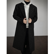 韩系毛呢大衣垫肩男风衣冬季满天星加厚过膝长款英伦风大衣外套，男装风衣，电商A430（原星座702）