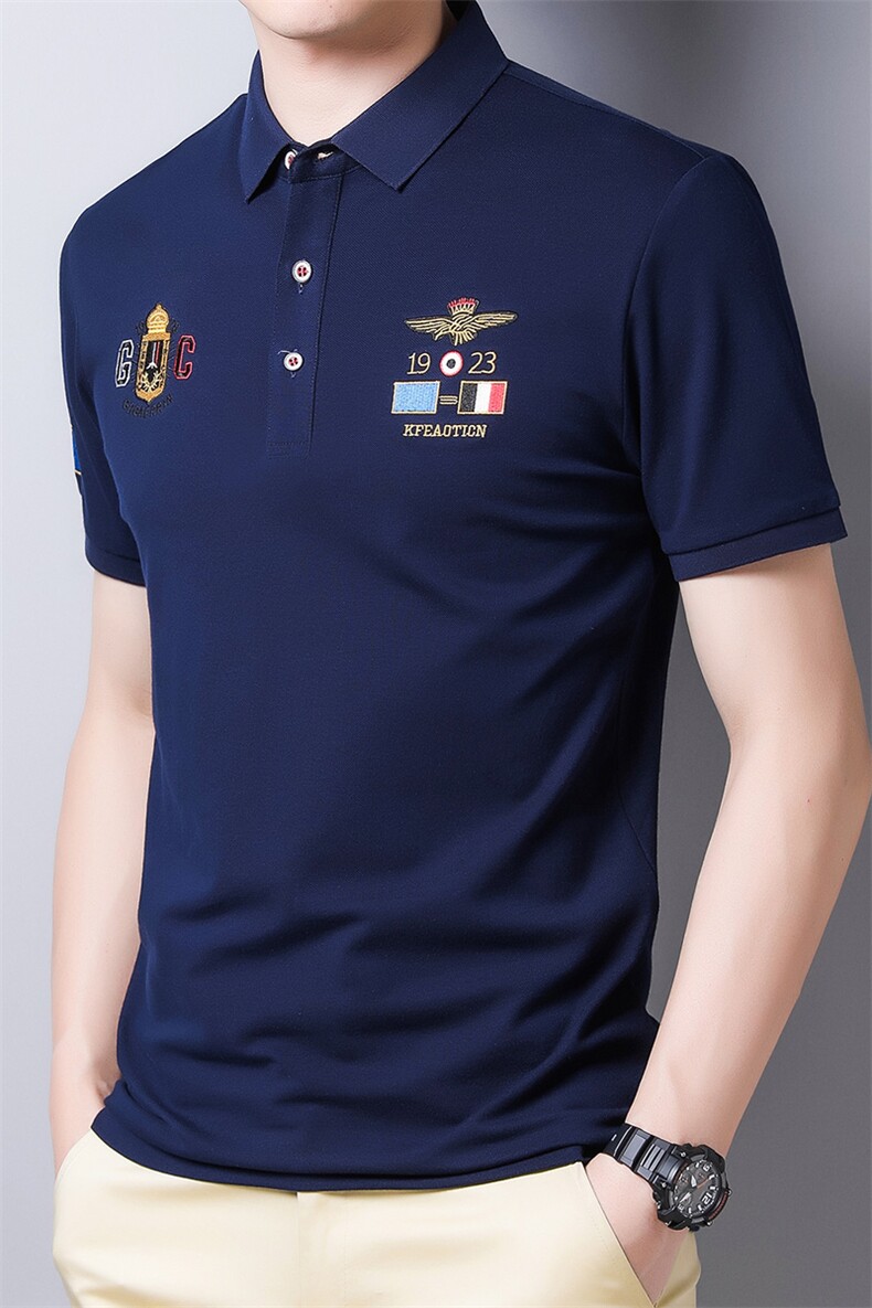 男士免烫短袖t恤薄款夏季中年休闲刺绣半袖POLO衫HM1811-P55,男装Polo衫,星座1105-3