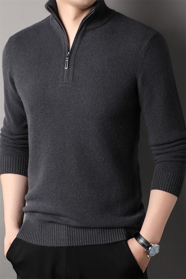 F81731厚款羊毛粗针高货秋冬季新款半高拉链中年男士羊毛衫,男装针织衫/毛衣,钱塘207-1