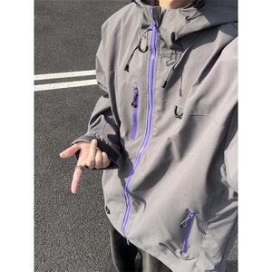 秋季新款连帽冲锋衣外套男宽松休闲百搭夹克上衣F7870-特价P45