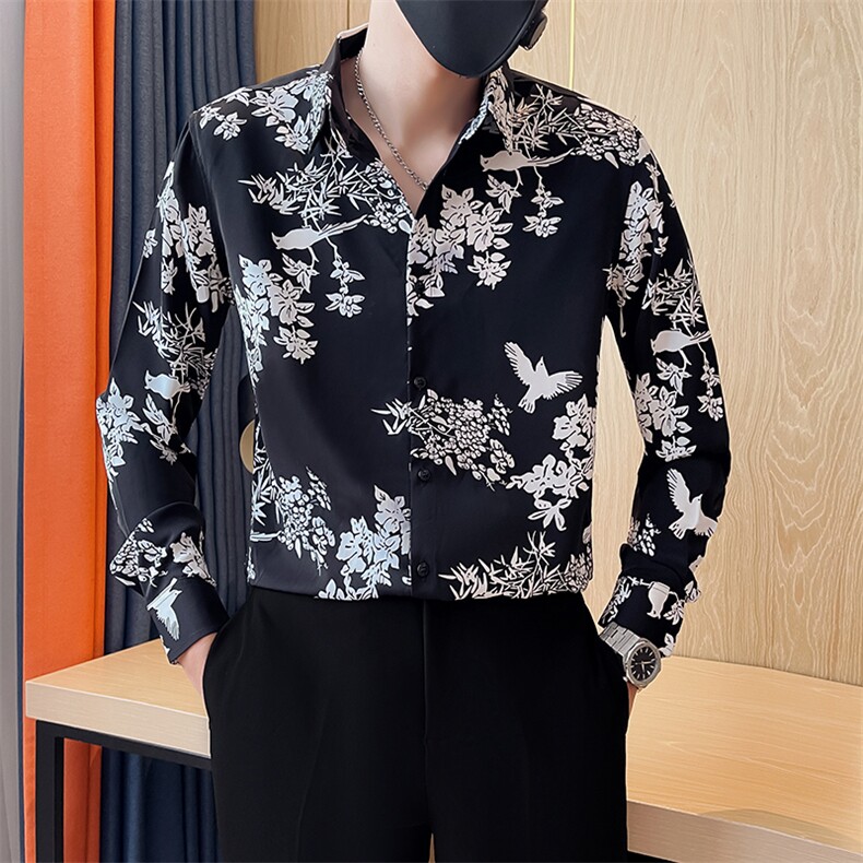 301A-1/H513/P58秋季新款男士长袖印花衬衫男痞帅修身花衬衣,男装衬衫,星座301A-1