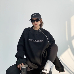 美式oversize卫衣男款秋季斜肩拉链设计圆领上衣高级感痞帅长袖图片