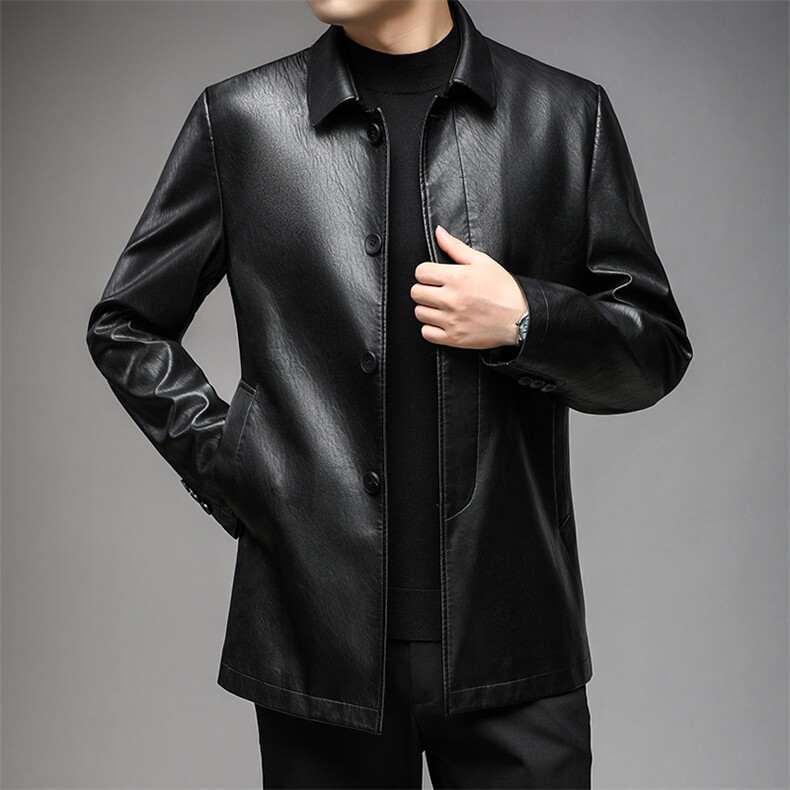 2023春秋新款男士翻领纯色皮衣中年商务休闲男装外套NX8226-P150,男装皮衣,星座1105-3