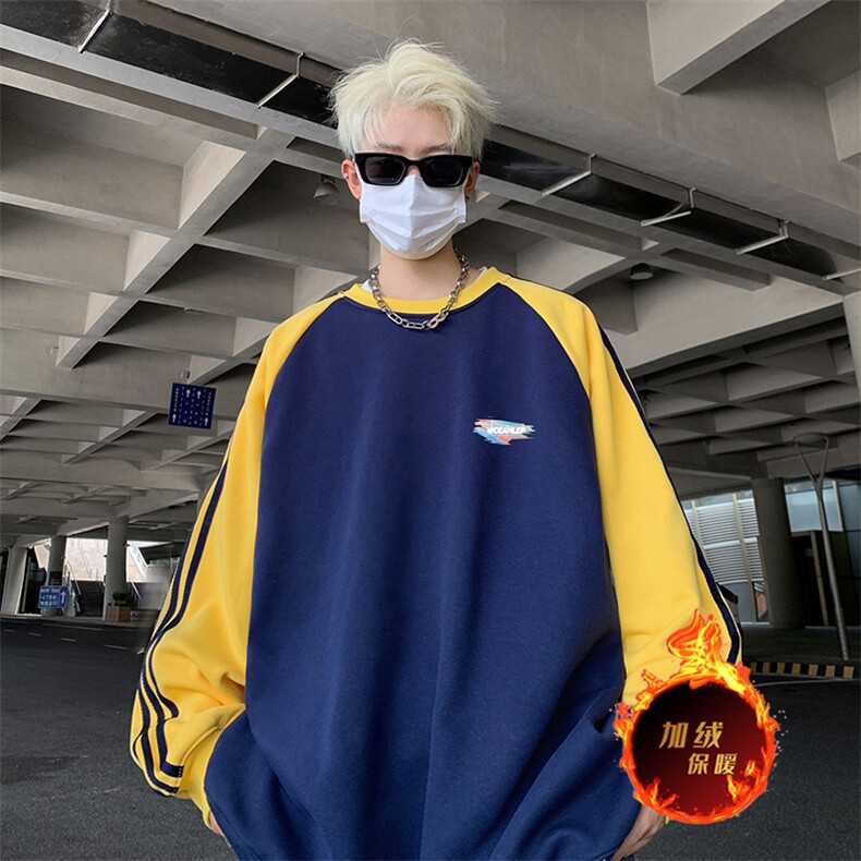 抖音得物供货提供视频秋冬重磅美式宽松织带圆领卫衣07161,男装卫衣,电商A486