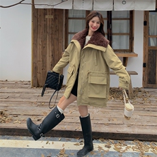 新款现！羊羔毛拼接派克服羽绒服工装外套2C133-6001-P275-K408，女装派克服，2C133