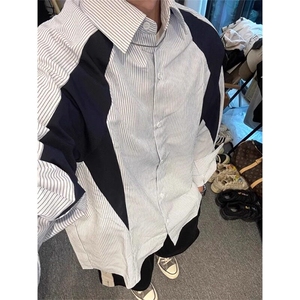 解构拼接条纹长袖衬衫高级感痞帅衬衣休闲外套 CS2222 特P44图片