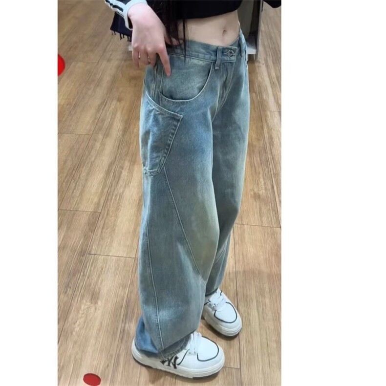 美式高街解构弯刀裤男秋冬痞帅潮牌拼接直筒阔腿牛仔裤LB0055-P53,男装牛仔裤,星座1008