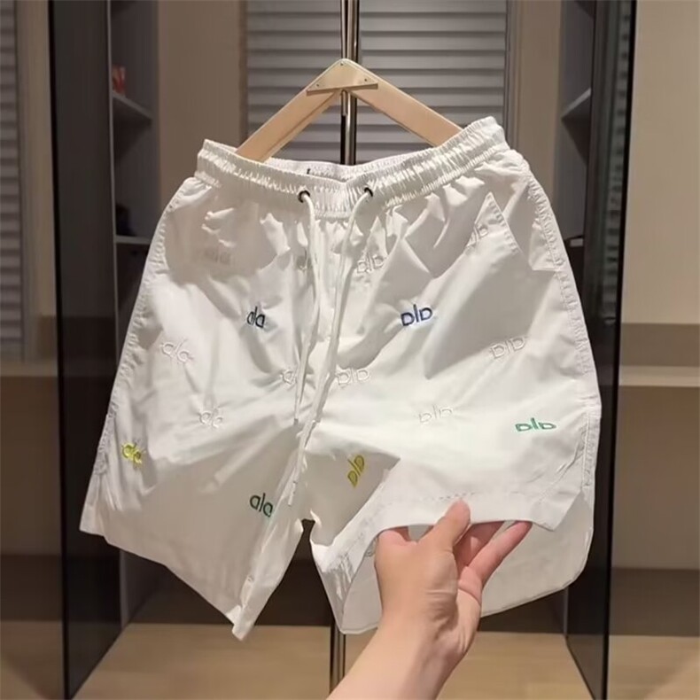 2025夏季新款男士休闲裤时尚撞色刺绣百搭印花男士短裤百搭五分裤，男装牛仔裤，星座506A