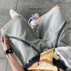 B221美式ins高街暗黑小众拉链牛仔短裤五分裤LK23101-P60控78，男装牛仔裤，电商B221
