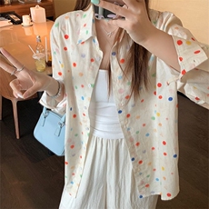 TC753-P45复古彩色波点翻领衬衫女减龄百搭轻薄上衣2025夏季衬衣，男装衬衫，星座617A-2