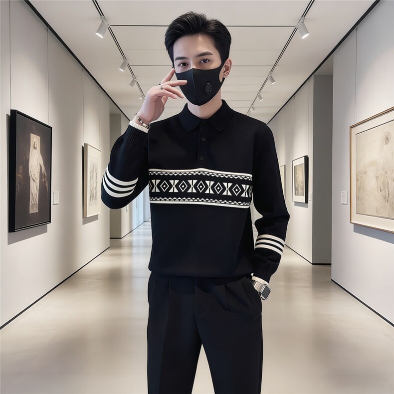 POLO衫领毛衣男加厚条纹打底衫长袖内搭上衣秋冬季新款潮牌针织衫,男装T恤,星座715-4