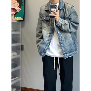 垫肩牛仔外套男水洗复古拉链设计感休闲工装夹克上衣 JN1220图片