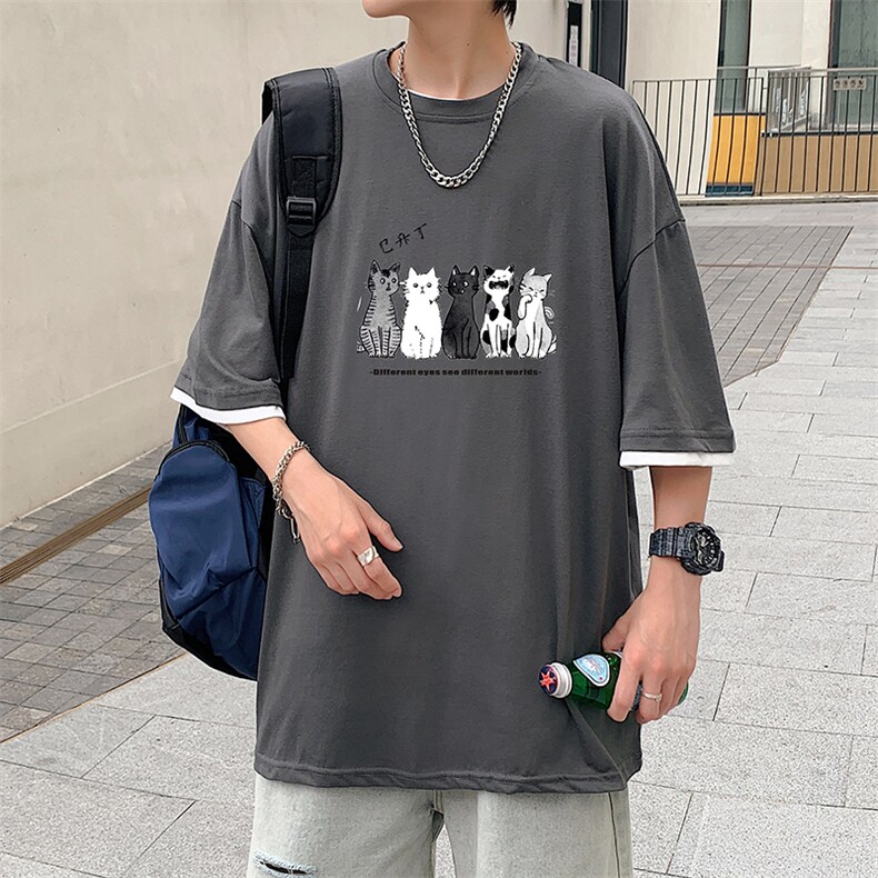 JT55100-P25假两件短袖t恤男大码胖子半袖体恤半截袖港风,男装T恤,电商A040