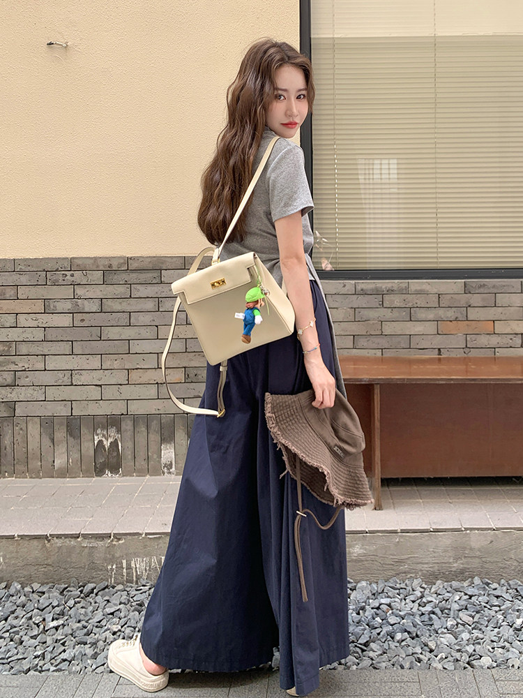设计感不规则短袖套装女2025夏新款休闲系带上衣显瘦阔腿裤套装女,女装套装/套裙,浙宝220