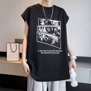卡通坎肩无袖背心男夏季美式重磅宽松韩版ins风潮牌t恤ST223-P30图片
