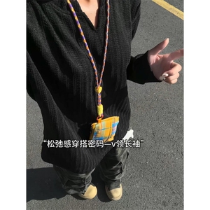 网络图，V领卫衣男春季无帽内搭打底潮牌长袖T恤XZ302B-1-W02P25图片