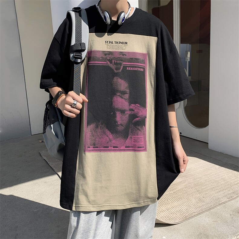 T09-P30美式复古暗黑印花宽松短袖,男装T恤,星座1501-1