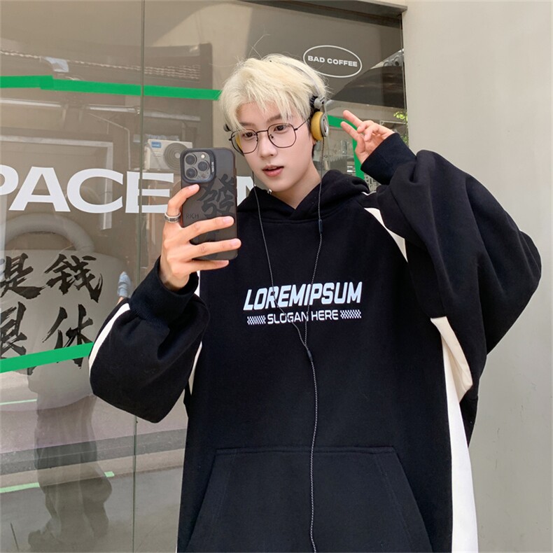 XWY411-特P50控98主推秋冬新款重磅拼接连帽套头卫衣50棉,男装卫衣,电商B370