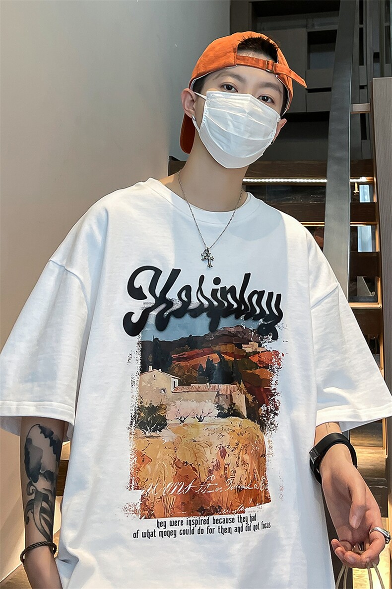 wassupcandy短袖t恤男款夏季美式潮牌半袖重磅复古纯棉宽松体恤,男装T恤,电商A102-1