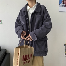 港风情侣灯芯绒夹克外套多口袋工装宽松衬衫潮男女中性H203/P85，男装夹克，钱塘713