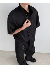 弹力衬衫男短袖韩版修身休闲免烫衬衣男士刺绣帅气黑色寸衫潮，男装T恤，四季星座505