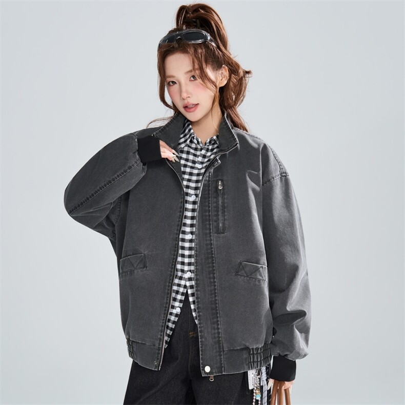 复古做旧立领夹克女春季宽松休闲工装风百搭外套XZ309JK8009P95,男装夹克,星座309（原A406）