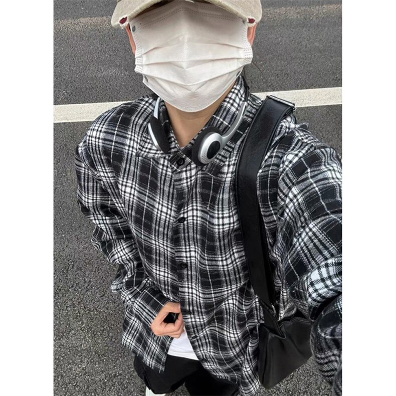 格子衬衫男女春秋季穿搭长袖衬衣外搭开衫慵懒风休闲外套CS322,男装衬衫,星座1116A（原606A-3）