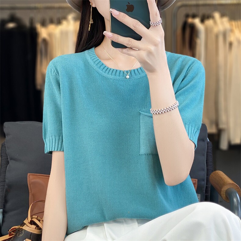 纯棉桂花针带兜圆领短袖女,女装T恤,贵皇网供仓