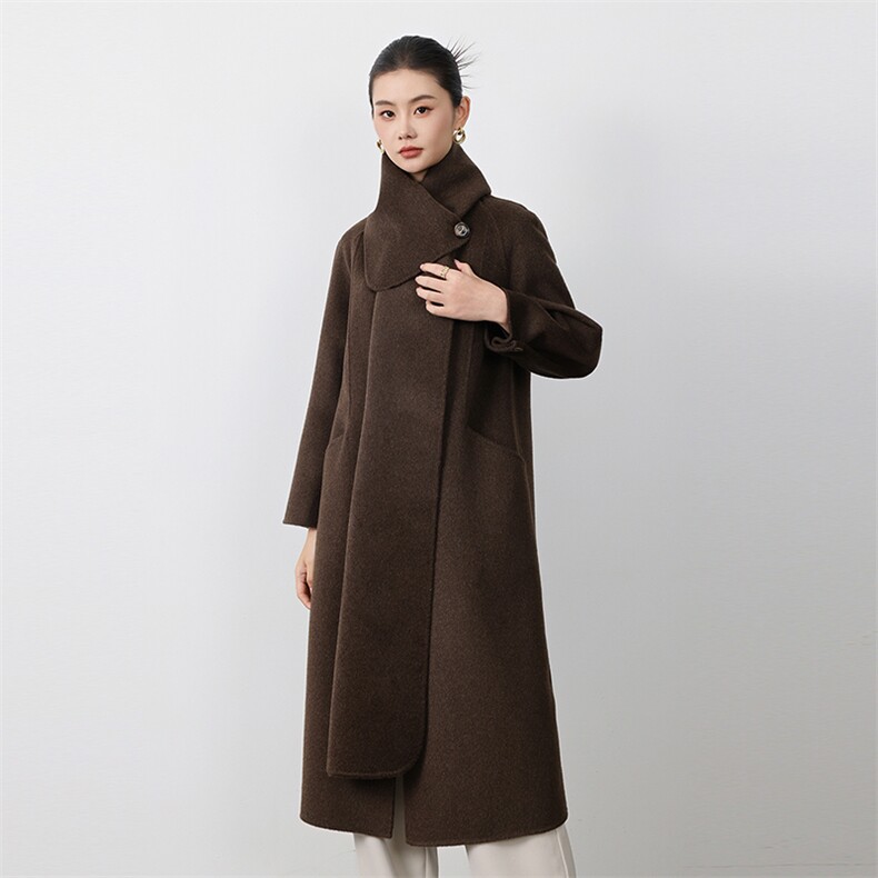 2025年秋冬新款双面呢大衣羊毛大衣女中长款宽松韩版茧型毛呢外套,女装双面呢大衣,贝源羊绒