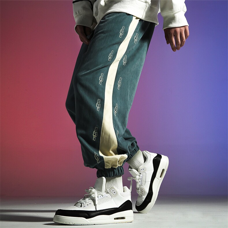 蓝底2024秋冬新款撞色拼接宽松束脚运动休闲潮牌裤子2105-P45控69，男装休闲裤，星座914-3