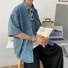大货数据好基础款夏季港风情侣学院原宿ins风牛仔衬衫男女潮，男装衬衫，星座910A