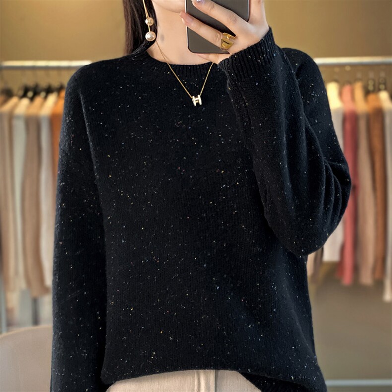 金豆子半高衫一线成衣套头秋冬新款点子纱羊毛衫，女装羊毛衫，秋虹羊绒