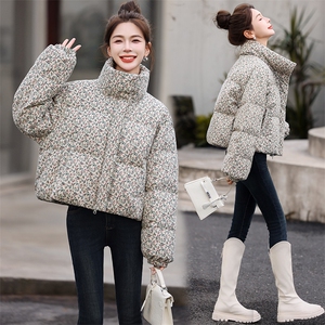 小碎花立领短款羽绒服女2024冬季新款时尚保暖白鸭绒小个子短外套图片