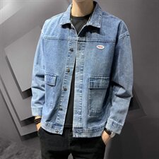 春秋水洗复古蓝色牛仔外套宽松夹克男装韩版潮流DT，男装夹克，电商A102