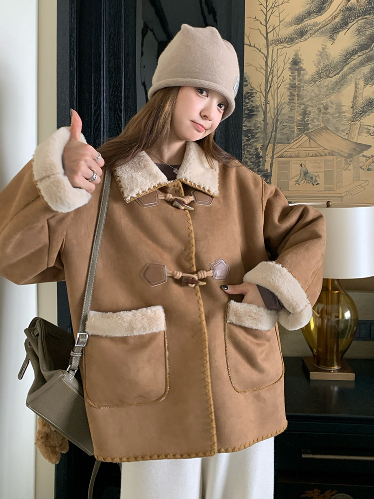 皮毛一体羊羔毛外套女2024现货新款P180K268,女装皮衣,慧峰