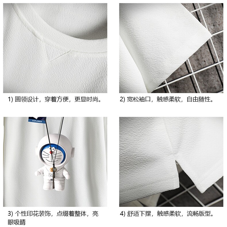 Q11233-P30NASA叮当猫春夏季七分袖t恤男大码五分袖男短袖网格,男装T恤,电商A040A