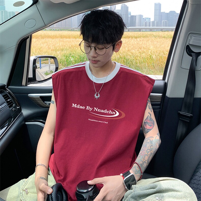 量大优供视频直播高品质重磅260克双纱纯棉印花背心无袖T恤DB177，男装背心/马甲，电商A486