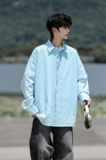 8XL-M泡泡纱盐缩肌理长袖衬衫男夏季冰丝外套防晒衬衣CS29007P40，男装衬衫，电商B312